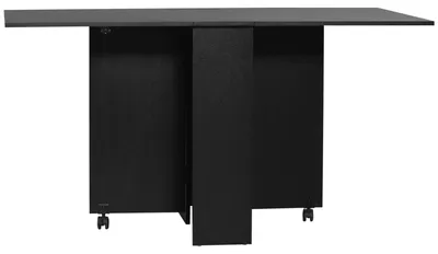 Image de Table pliante pour repas - Table de cuisine noire avec roulettes et deux étagères de rangement pratiques