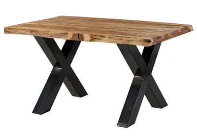 Image de MASSIVMOEBEL24 | Table à manger 140x90 en bois de Sheesham sablé bois naturel pieds en X anthracite brillant FREEFORM 5