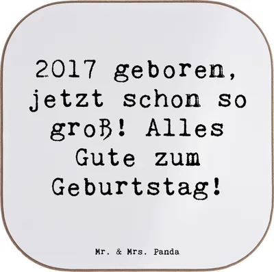 Produktbild von Mr. & Mrs. Panda Tassenuntersetzer Spruch 2017 Geburtstag - Weiß - Geschenk, Tischuntersetzer, Tischschoner, sprüche für, Untersetzer Gläser, bieruntersetzer, Alter