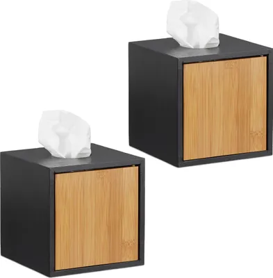 Produktbild von relaxdays 2 x Kosmetiktücherbox schwarz