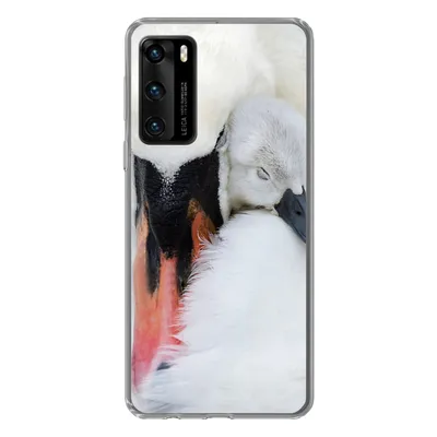 Produktbild von MuchoWow® Handyhülle Schutzhülle Hülle für Huawei P40 Nahaufnahme eines Schwans mit Jungen Silikon Softcase Handy Hülle - Handytasche