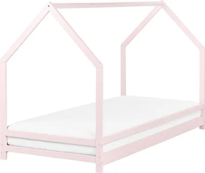 Produktbild von BELIANI Kinderbett Pastellrosa Kiefernholz mit Lattenrost 90 x 200 cm Skandi Modernes Design Jugendzimmer Kinderzimmer Hausbett Himmelbett Einzelbett