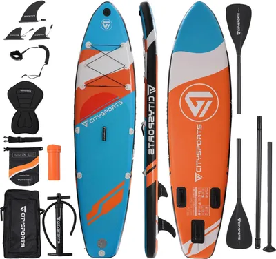 Imagen del producto de Tabla de surf inflable, fabricada con material de PVC de alta calidad, con superficie antideslizante y de color naranja