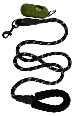 Image de Laisse pour chien de 2 mètres, réfléchissante, avec boucle rembourrée et mousqueton, résistante aux morsures, noire