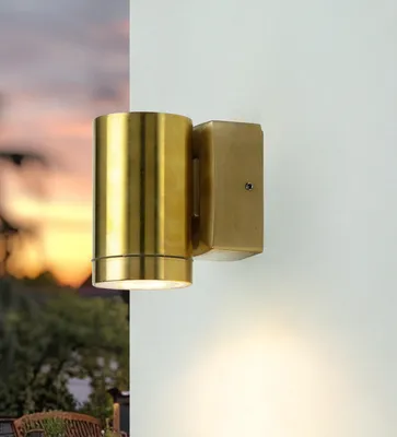 Produktbild von Rostfreie Wandleuchte Messing massiv IP64 GU10 Außen Strahler Down Spot Haus Terrasse Balkon