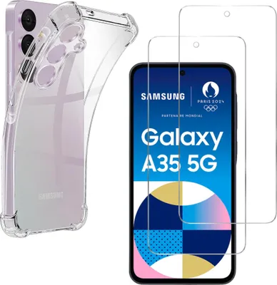 Produktbild von Stoßfest Hülle für Samsung Galaxy A35 5G und 2 Displayschutzfolien aus Hartglas Phonillico®