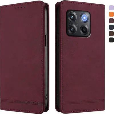 Produktbild von Hülle für OnePlus 10T, Retro Kunstleder Ständer Klapphülle mit Kartenfächer und Magnetische Rot
