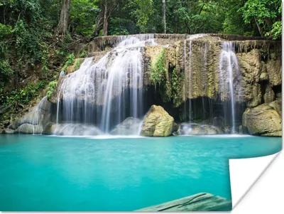 Produktbild von MuchoWow® Poster Wasser - Wasserfall - Bäume 80x60 cm - Kunst für zu Hause