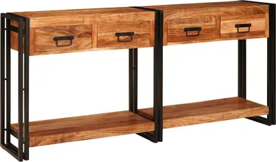 Zdjęcie produktu dla vidaXL Konsolowe stoliki, 2 szt., brązowe, 161 x 33 x 75 cm, wykonane z litego drewna akacji