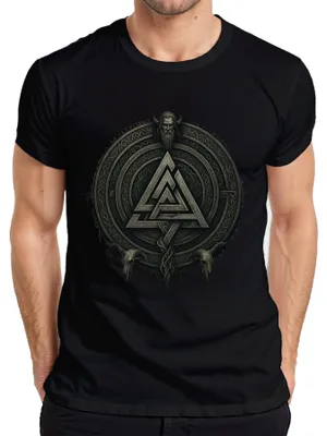 Produktbild von Valknut Odin Wikinger Runenknoten Runensymbol Mythologie Schädel Herren T-Shirt, Schwarz, M