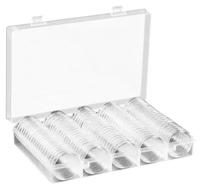 Obrázek produktu pro 100 kusů mincovních kapslí o průměru 30 mm s úložnou krabičkou pro sběratelské příslušenství