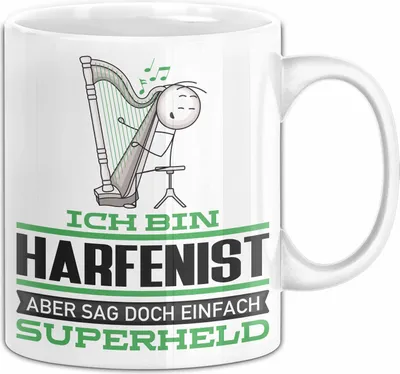 Produktbild von Harfenist Geschenk Tasse Ich Bin Harfenist Aber Sag Doch Einfach Superheld Lustige Geschenkdiee für Harfenist Kaffee-Becher (Weiß)