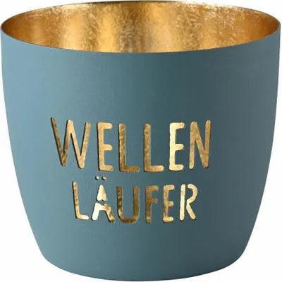 Produktbild von Gift Company Windlicht Madras Wellenläufer M, Teelichthalter, Kerzenhalter, Eisen, Powder Blue / Gold, H 8.5 cm, 1173004063