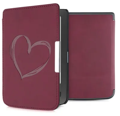 Produktbild von kwmobile Schutzhülle für Pocketbook Touch Lux 3/Basic Lux/Basic Touch 2 Hülle - eReader Case aus Kunstleder mit Auto Sleep Funktion - Herz Brush mit