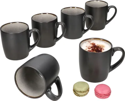 Produktbild von 6x Reactive Glaze Dark Cement Kaffeebecher 250ml Grau Teetassen Kupfer Kakao Mug