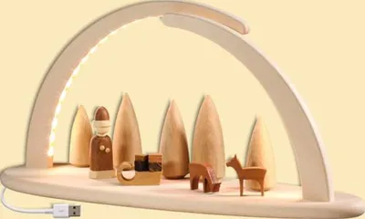 Produktbild von Seiffener Volkskunst Schwibbogen aus naturbelassenem Holz LED warmweiß 13x42x21cm, Ausführung:natur Weihnachtsmotiv
