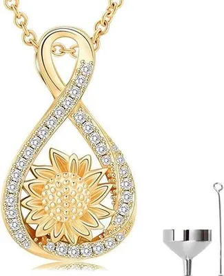Immagine prodotto di Collana portacenere con catena di 55 cm per ceneri, capelli o profumo - gioielli commemorativi con riempimento e sacchetto di conservazione - girasole dorato