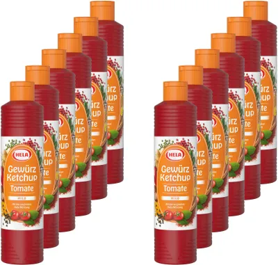 Produktbild von 12x 800 ml Hela Ketchup Tomate mild Gewürzketchup Flasche Ketchupflasche