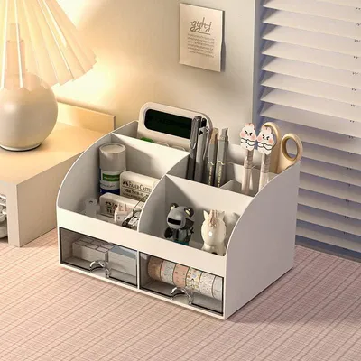 Produktbild von Multifunktionaler Schreibtisch Organizer,Plastik Tisch Organizer mit Schublade,für Büro Zuhause Schule,für Bürobedarf,Schrein und Schreibtisch-Accessoires,Weiß