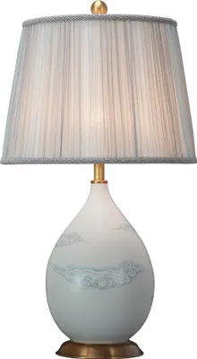 Produktbild von Fine Asianliving Chinesische Tischlampe Porzellan mit Lampenschirm E27 Orientalische Tischleuchte Keramik Nachttischlampen Schlafzimmer Wohnzimmer