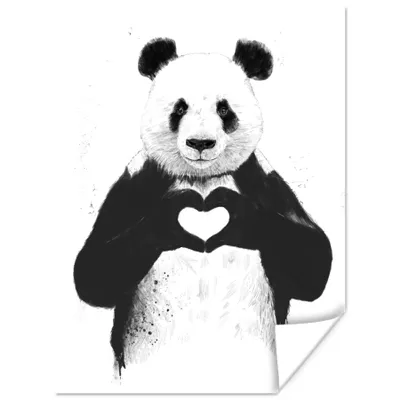 Produktbild von MuchoWow® Poster Panda - Herz - Tiere - Liebe 90x120 cm - Wohnzimmer