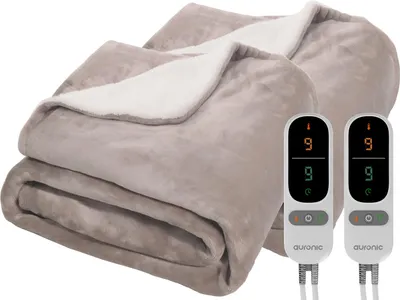 Produktbild von Auronic Elektrische Heizdecke - 180 x 130 cm - Duo Pack - 1 Person Wärmedecke - 9 Wärmestufen - Kuscheldecke - Sherpa Fleece - Taupe
