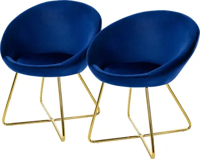 Obrázek produktu pro ML-Design 2x jídelní židle s kulatým opěradlem, modrá, kovový rám ze sametu