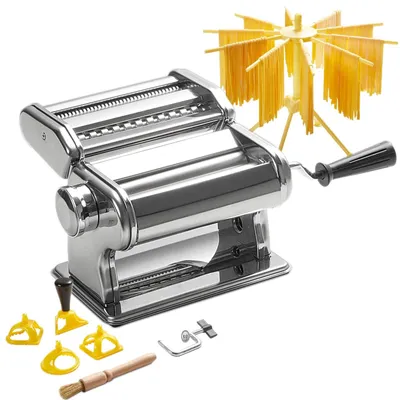 Productafbeelding van Pastamachine pastamaker - Roestvrij staal - 9 instelbare diktes - 2 snijbreedtes - Met pastadroger
