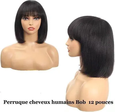 Productafbeelding van Pruik van natuurlijk haar - Bob met pony, 10 x 5 x 8 cm; 190 gram