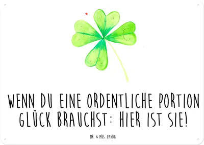 Produktbild von Mr. & Mrs. Panda tafel Blume Kleeblatt DIN A5 - Weiß - Geschenk, Glücksbringer, Türschild, Retro Blechschild, Umzug, Motivation, Neuanfang, Wandbild, Garten, Schild