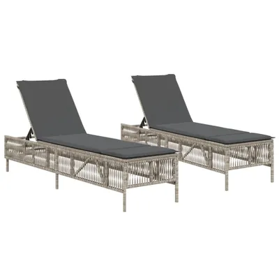 Produktbild von vidaXL Sonnenliegen mit Auflagen 2 Stk. Hellgrau Poly Rattan