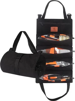 Produktbild von Famanu Werkzeugrolltasche Organizer - Multifunktionale Aufbewahrung mit 5 Reißverschlussfächern (Schwarz)
