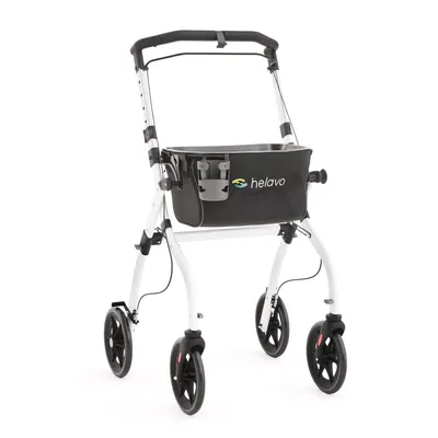 Produktbild von Helavo Wohnungsrollator 60 cm schmal Indoor Rollator mit Tablett & Korb, Weiß