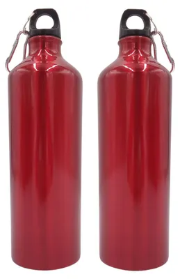 Image de 2 gourdes en aluminium de 1 litre, rouges, avec mousqueton - gourdes de sport
