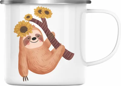 Produktbild von Trendation - Süße Faultier Emaille Tasse Geschenk Ballong Geschenkidee Mädchen Jungs Coole Grafik (Silber)