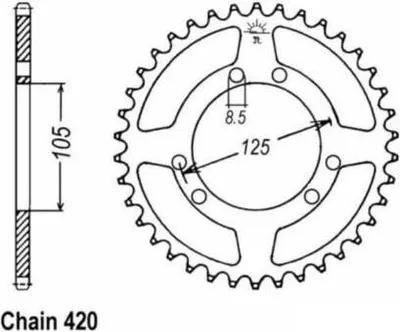 Produktbild von Kettenrad 50 Z Teilung 420 Aprilia Derbi Gilera Malaguti Peugeot Rieju Yamaha
