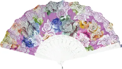 Produktbild von Glitzer Handfächer mit Rosen - Weiß / Lila