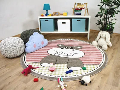 Produktbild von Kinder Teppich Maui Kids Nilpferd Rosa Rund, Größe:160 cm Rund