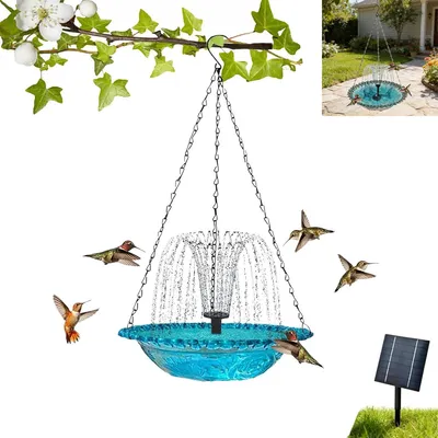 Produktbild von Solar Cascade Hanging Bird Bath Fountain, Solar Hanging Bird Bath Fountain mit 4 Düsen & 5 m Kabel – solarbetrieben– für Garten, Terrasse, Rasen
