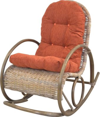 Schaukelstuhl Rattan mit Kissenauflage KUBU-Grau/Terra