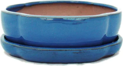 Produktbild von Bonsai-Schale mit Unterteller Gr. 3 - Blau - haitang/oval  - Modell I5 - L 17cm - B 14cm - H 5,5cm