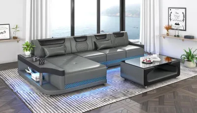 Produktbild von Ecksofa L-Form Polster Leder Wohnlandschaft Couchen Sofas Ecke Luxus Möbel Neu