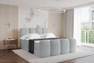 Produktbild von ALTDECOR Boxspringbett mit Fußteil - H3 Matratze und Topper - NINA Zanozek - 180x200 - Grau - Doppelbett, Boxbett, Polsterbett mit Bettkasten mit Stauraum und Kopftei