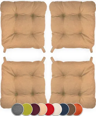 Produktbild von Sunnypillow 4er Set Stuhlkissen mit Klettverschluss Maße: 40 (vorne) | 35 (hinten) x 40 x 8 cm  Polsterauflage Auflage für Stühle / Bänke in Haus und Garten Sitzkissen Sitzauflage Gartenkissen Beige
