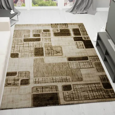Produktbild von Moderner Designer Heatset Teppich, Retro Muster, Kariert und Meliert in Braun Hellbraun Beige - S6704, Maße:160 cm x 230 cm