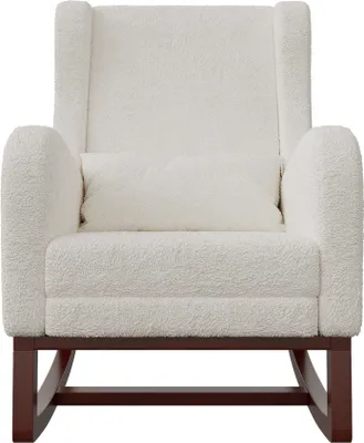 Immagine prodotto di Sedia a dondolo ProximaX, poltrona moderna con schienale alto, morbida poltrona relax e poltrona per allattamento per soggiorno, camera da letto, stanza dei bambini e sala lettura, sedia a dondolo per interni (beige)