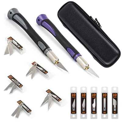 Immagine prodotto di Kit per lavori manuali con bisturi, comprensivo di 2 bisturi con impugnatura ergonomica e 50 lame di ricambio