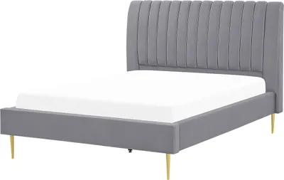 Produktbild von BELIANI Polsterbett Grau 140 x 200 cm Samtstoff Mit Lattenrost Hohes Kopfteil Dekorativ Elegant Modern