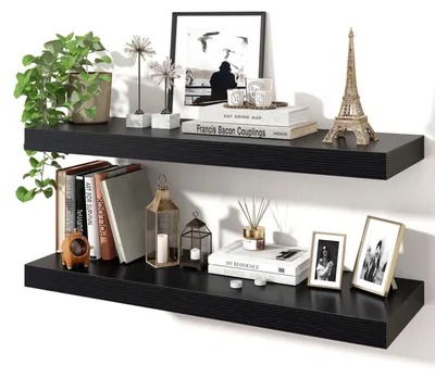 Produktbild von Wandregal 2er Set 80x25cm Schwarz MDF mit unsichtbaren Halterungen