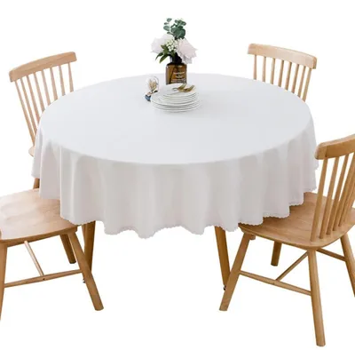 Immagine prodotto di Tovaglia rotonda in cotone e lino, colore bianco, diametro 140 cm